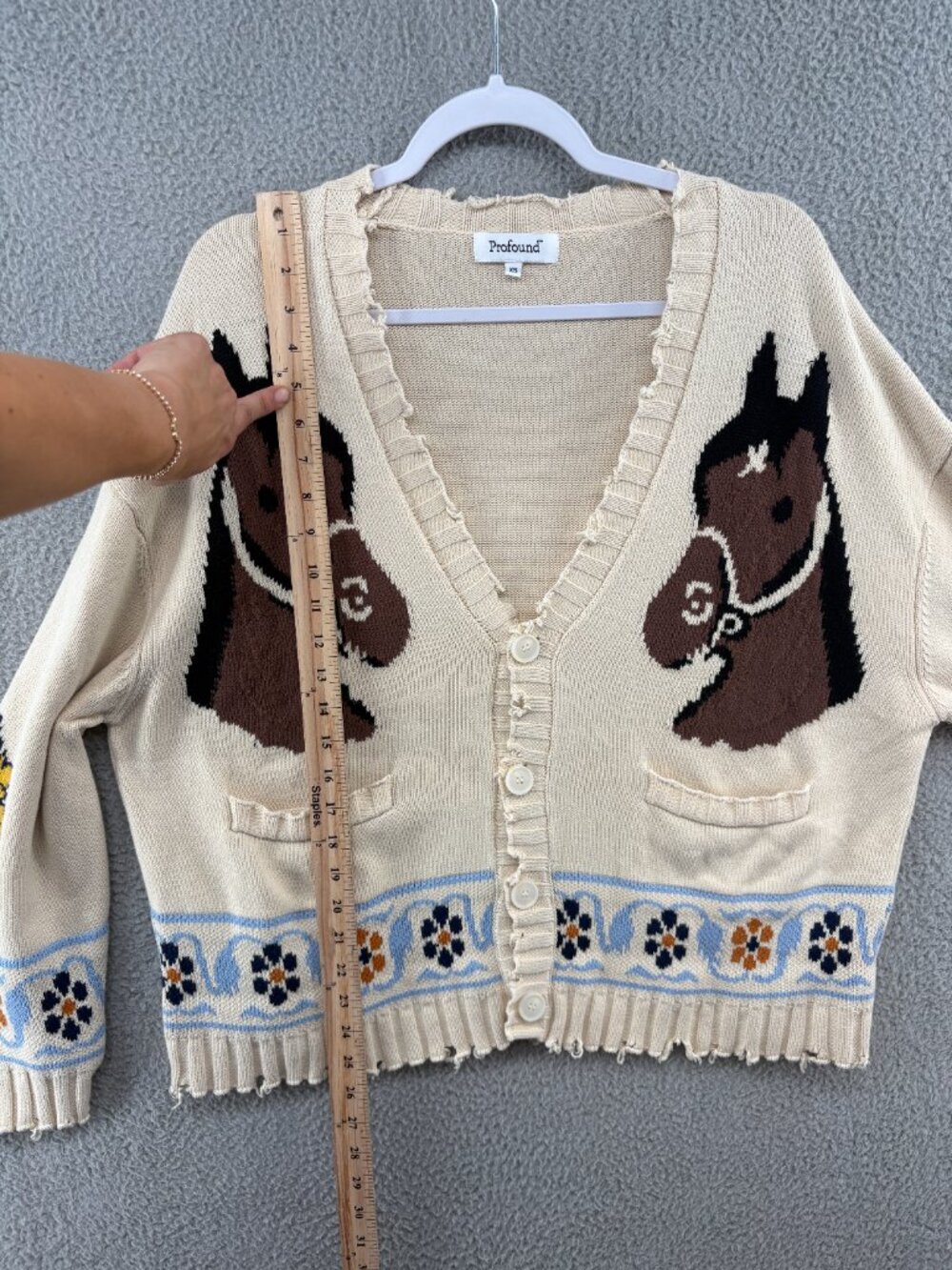 Free People Distressed Horse Cardigan Ivory XS Found x Revolve - Picture 11 of 13